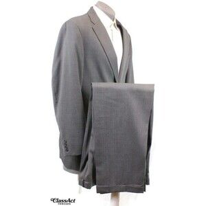 Haggar Black Label 2 Piece Suit Grey Glen Plaid 2 Btn 44L Pleated Fronts 35" W